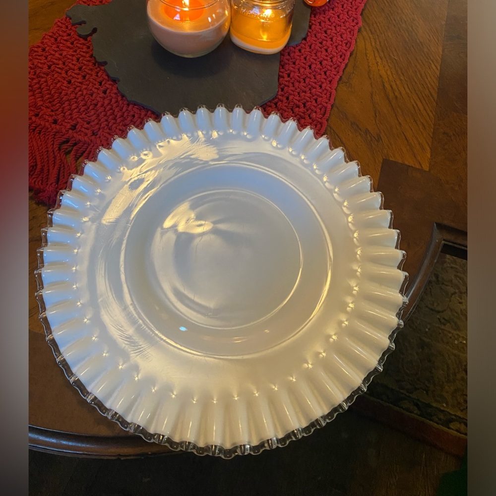 Vintage Fenton Silver Crest 12” White Milk Glass Cake Plate/Stand
